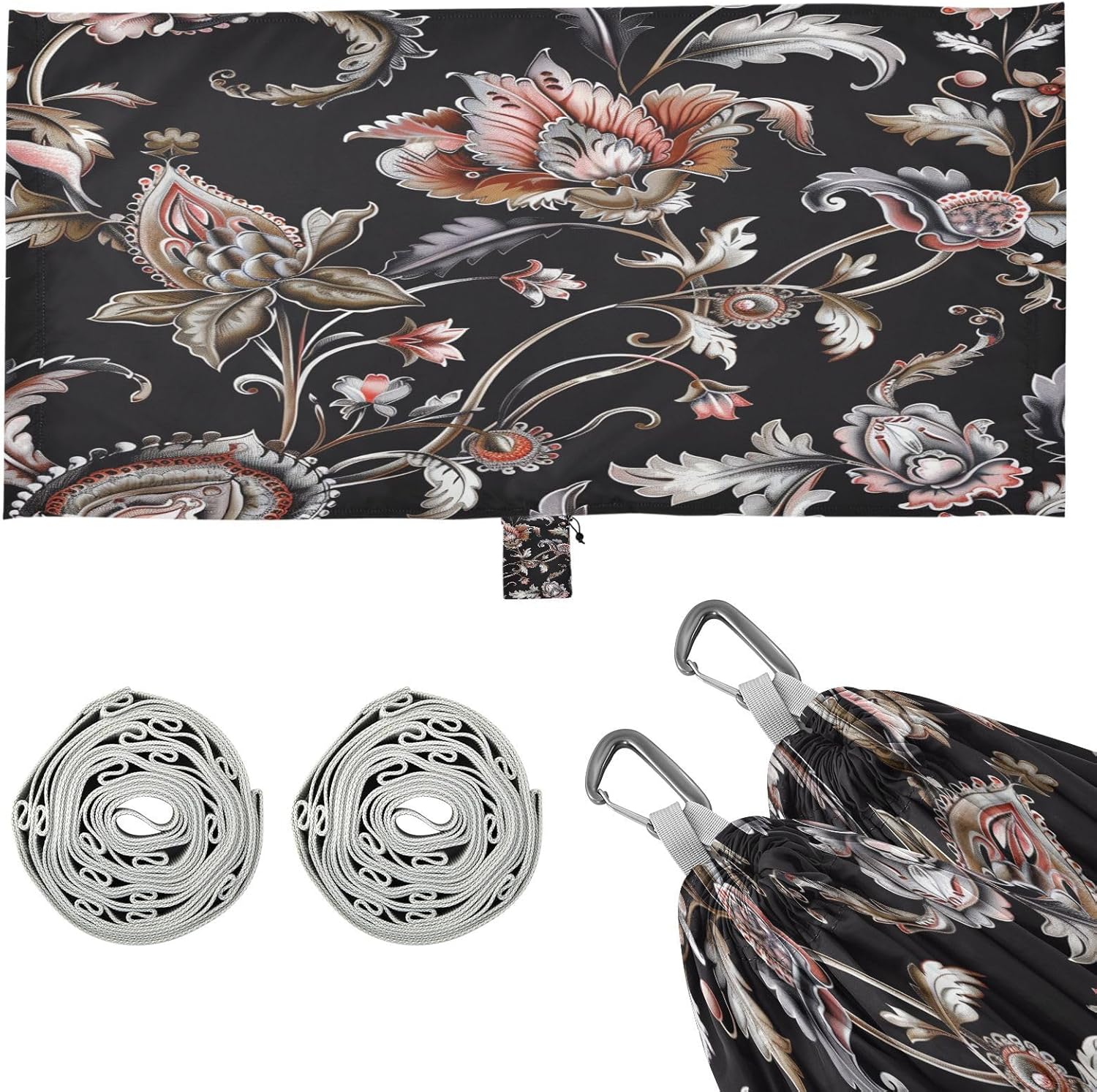 ALAZA Vintage Paisley Flower Camping Hammocks Single or 2 Person 500 lbs Portable Parachute Travel Hammock w/Tree Straps for Hiking Backpacking Indoor Outdoor