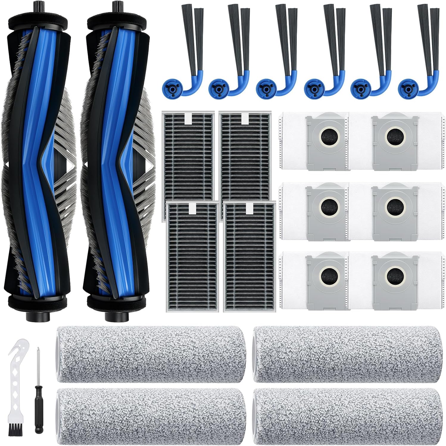 X9 Pro Omni Replacement Parts for Ecovacs Deebot X9 Pro Omni X9 Pro Robotic Vacuum Cleaner Parts with 2 Roller Brush,4 Mop,4 HEAP,6 Dust Bags,6 Side Brushes,1 Screwdrivers,1 Clean Brush