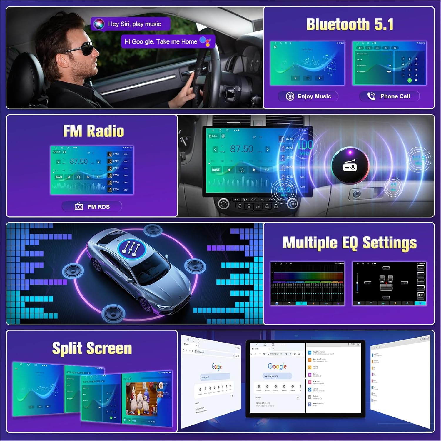4G+64G Car Radio for Honda Accord 7th 2003-2007 Stereo with Wireless Carplay Android Auto, 13.1'' Touchscreen for Honda Accord 7th Android 13 GPS Navigation Bluetooth WiFi SWC Rear Camera Split Screen