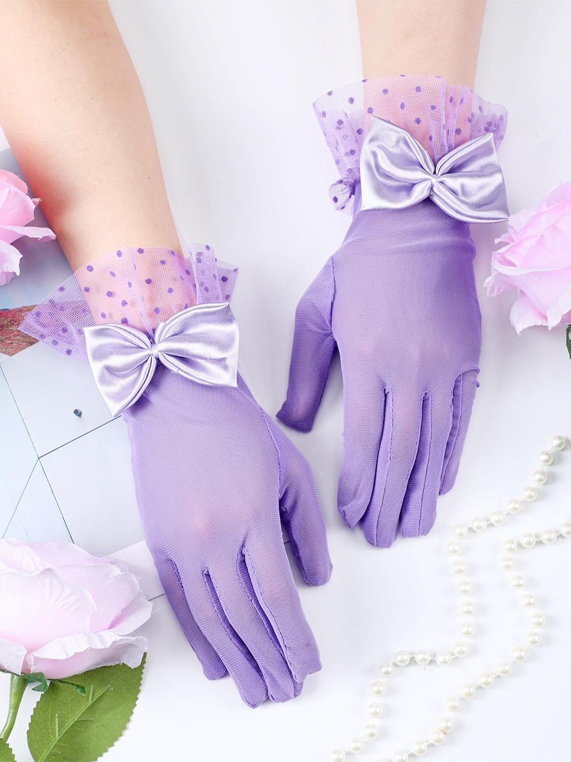 Bencailor Women Lace Gloves Wedding Tea Party Gloves Bow Short Mitten Elegant Accessories for 1920s Opera Funeral - Image 4