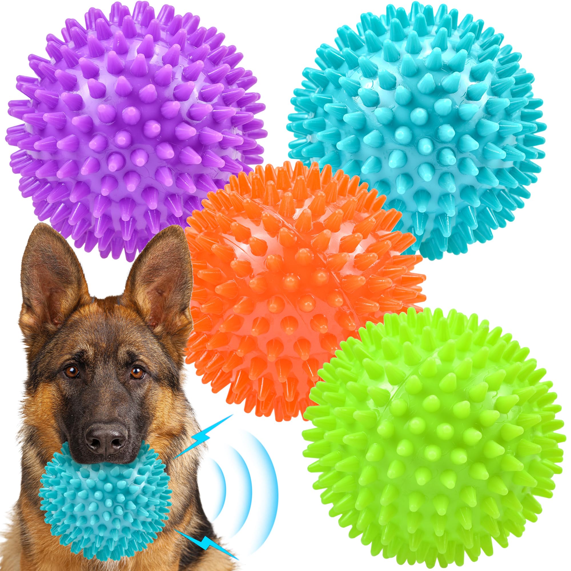 Ousiya 4.5”Dog Balls Squeaky Dogs Toys for Medium Large Dog Toys for Aggressive Chewers Spiky Ball Big Outdoor Chew Dogs Toys