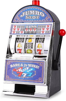 Slot Machine Money Bank for Adults 8.3 * 4.2 * 3.9inch, Lucky Seven Casino Games Toy Piggy Bank with Flashing Lights and Jackpot Sounds for Party and Family-Blue