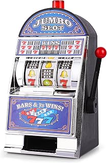 Slot Machine Money Bank for Adults (8.3 * 4.2 * 3.9inch), Lucky Seven Casino Games Toy Piggy Bank with Flashing Lights and Jackpot Sounds for Party and Family-Blue