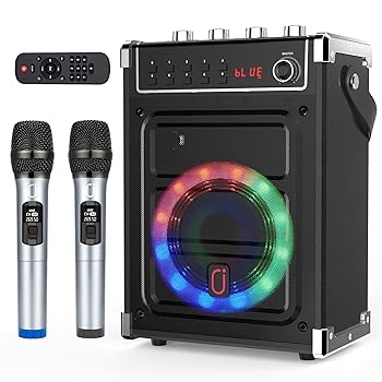 JYX Karaoke Machine with 2 UHF Wireless Microphones, Black