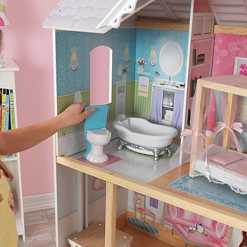 Miniatura 8 de KidKraft Kaylee - Casa de muñecas de madera casi 4 pies de alto con ascensor escaleras y 10 accesorios regalo para mayores de 3 años