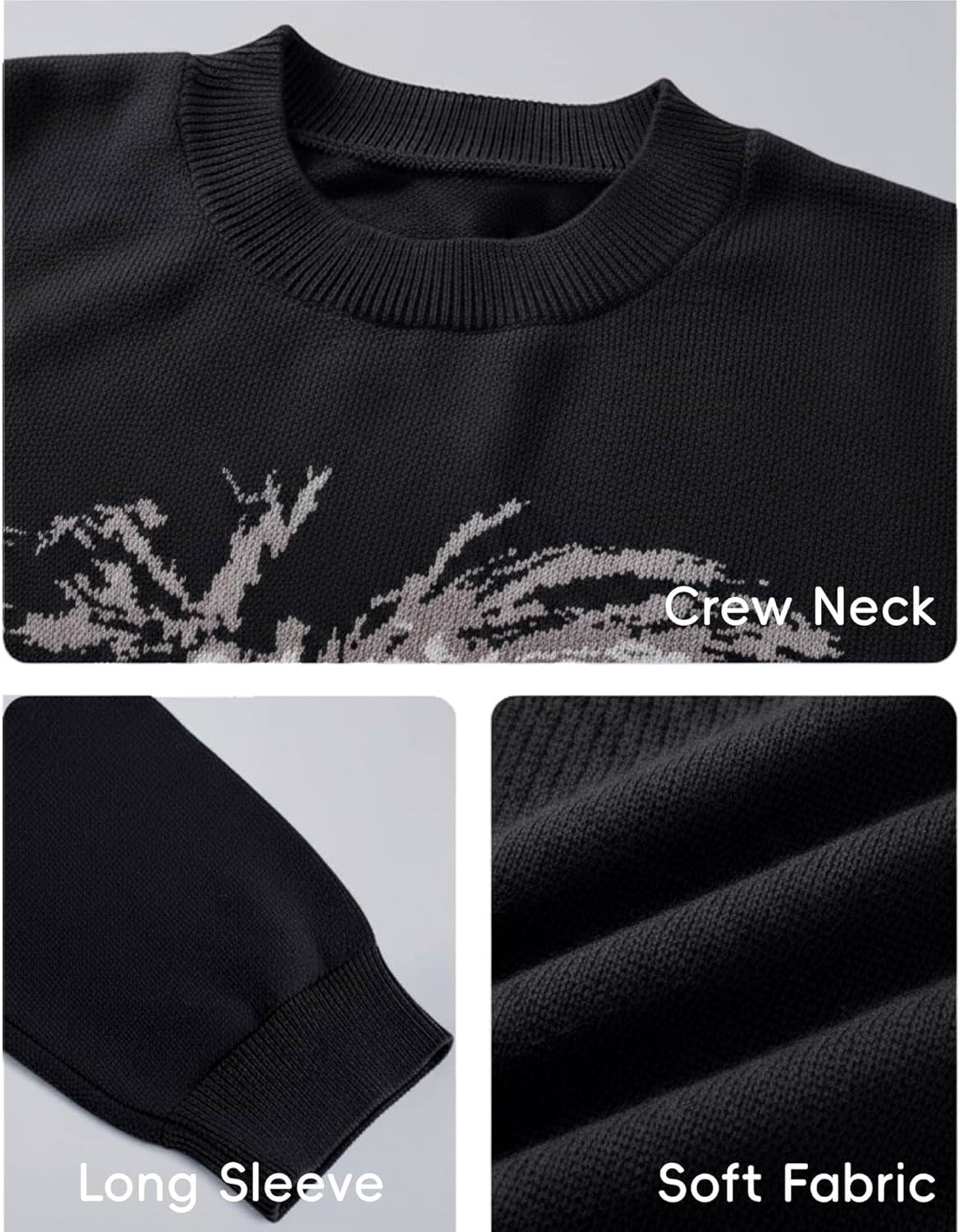 HUGE SPORTS Mens Graphic Print Sweater 100% Soft Cotton Knit Crewneck Pullover Long Sleeve Casual Winter Top Unisex Sweaters