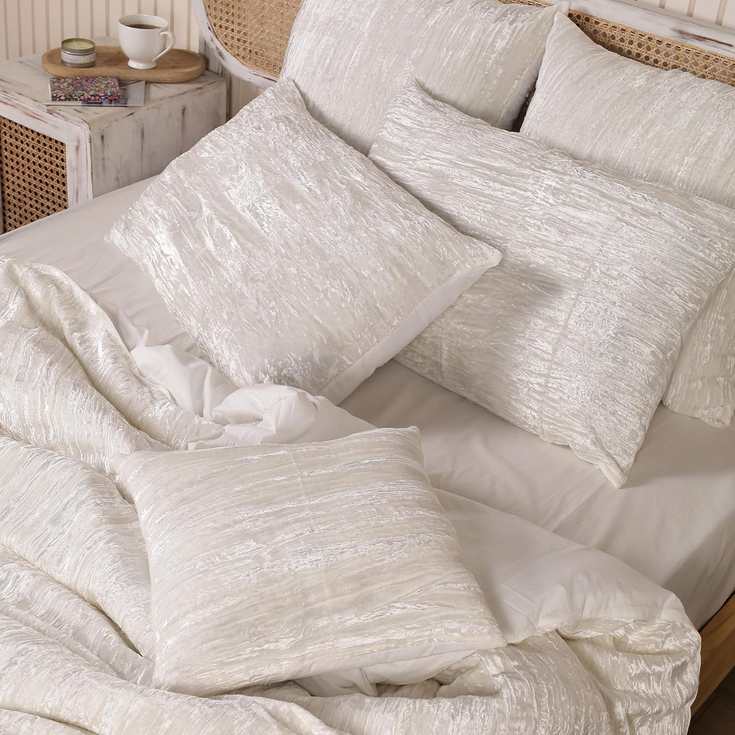 Luxe Boho Decor Crushed Doona Bedding Art Solid Hippie Stylish UO Large Unique Velvet Pillow Cover Set of 2 (Crush-Ivory, 20x20 Inches)