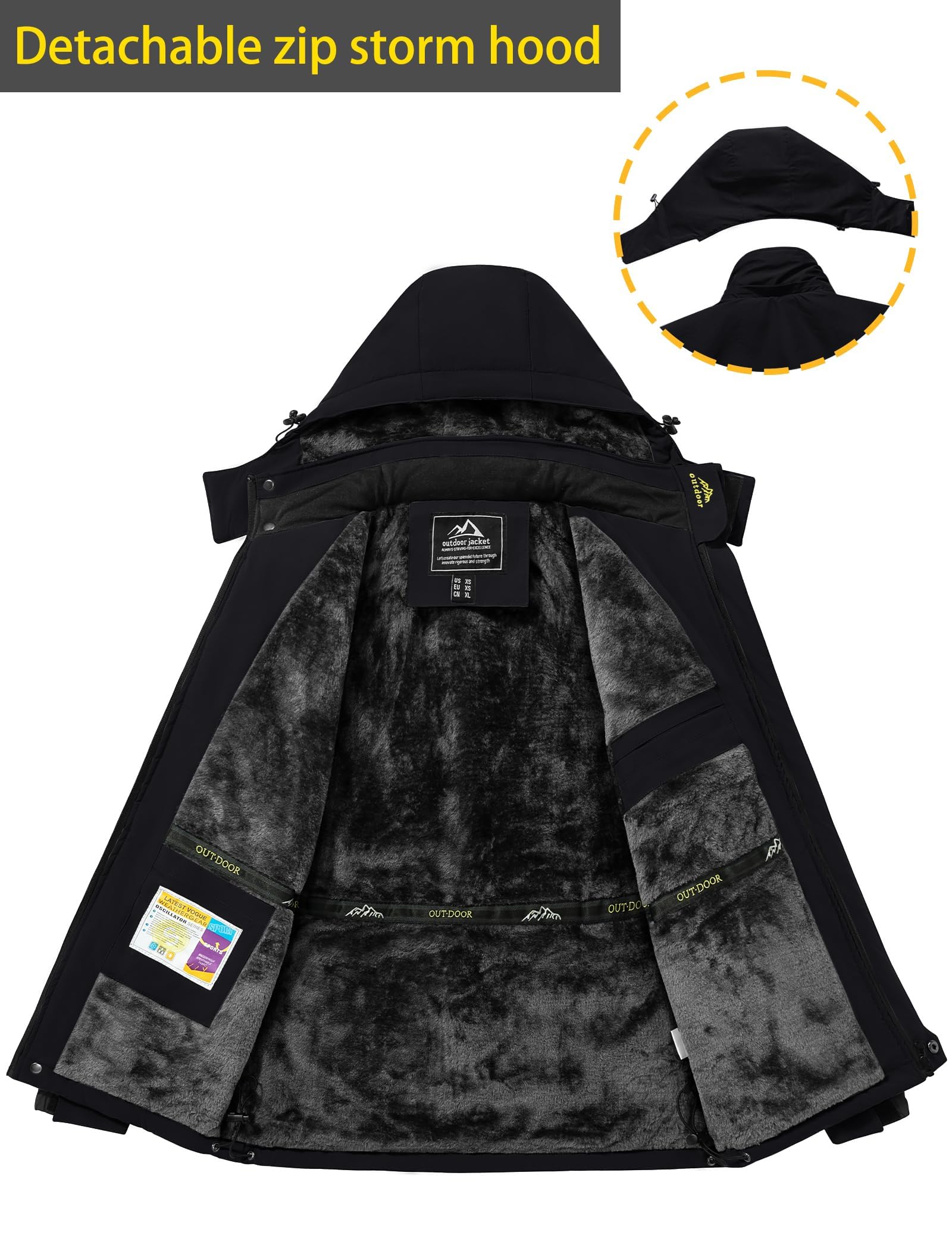 TACVASEN Herren Warme Skijacke Wasserabweisende Winterjacke mit Abnehmbarer Kapuze