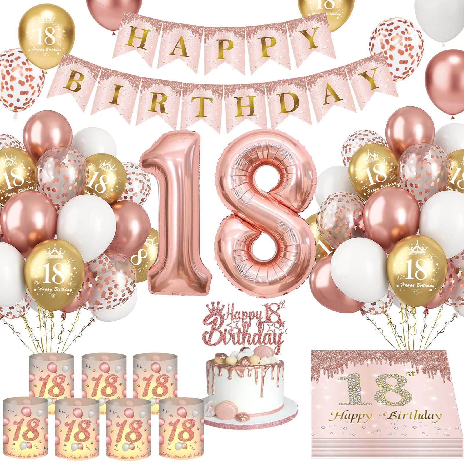 Ballons Deko Geburtstag Mädchen Luftballons Geburtstagsdeko Rosegold Windlicht Tischdeko