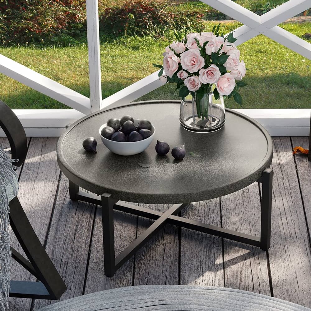 COSIEST Outdoor Coffee Table Dark Grey, 31.5''Wx12''H Round