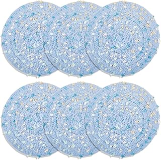 GORGECRAFT 6 posavasos de Algodón de 12cm Redondos Hechos A Mano Absorbentes Estilo Bohemio para Tazas de Café Escritorios Coches Casas Oficinas Fiestas Inauguración de la Casa Color Azul Cielo Claro.