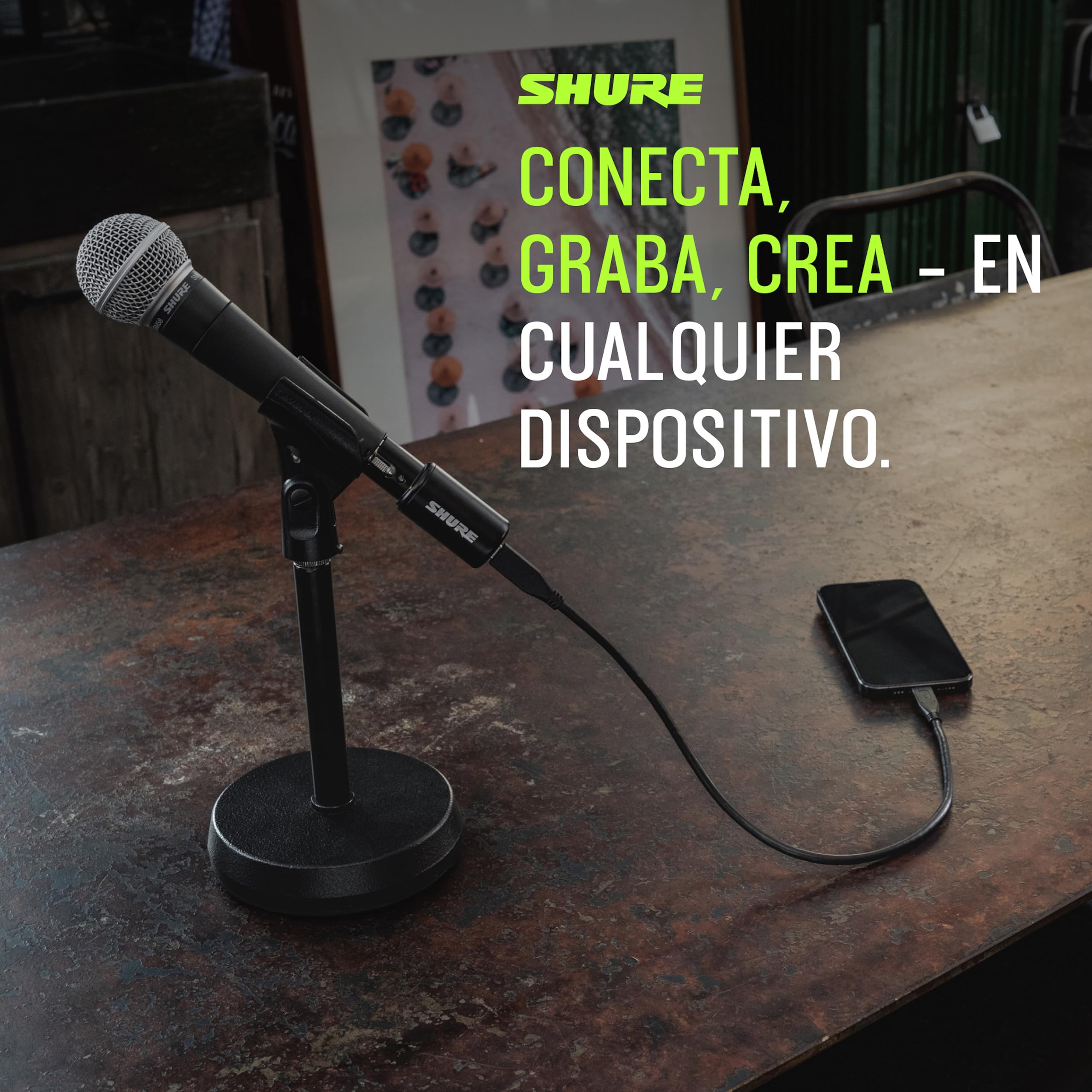 Shure MVX2U Gen 2 interfaz de audio digital, adaptador XLR‑USB para micrófonos, ideal para creación y grabación con procesamiento digital; compatible con Mac, Windows, iOS y Android.