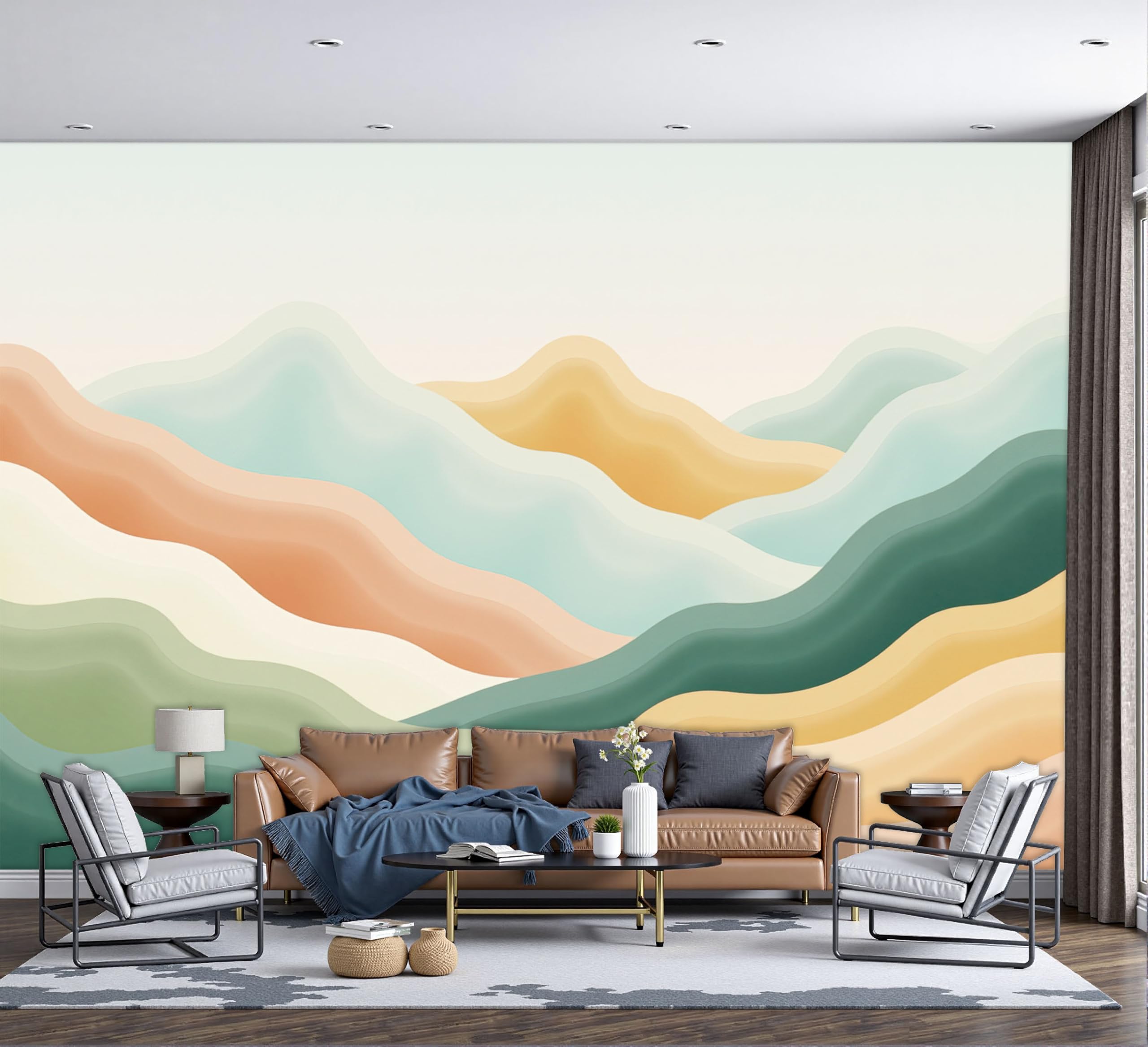 Papier peint panoramique 3D vert pour agrandir une chambre d'adulte