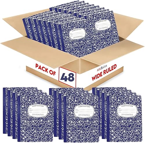 AUKSales Cuaderno de composición con rayas anchas, paquete de 2, 9-34 x 7-12 pulgadas, 100 hojas, cuaderno escolar de mármol morado, cuadernos de