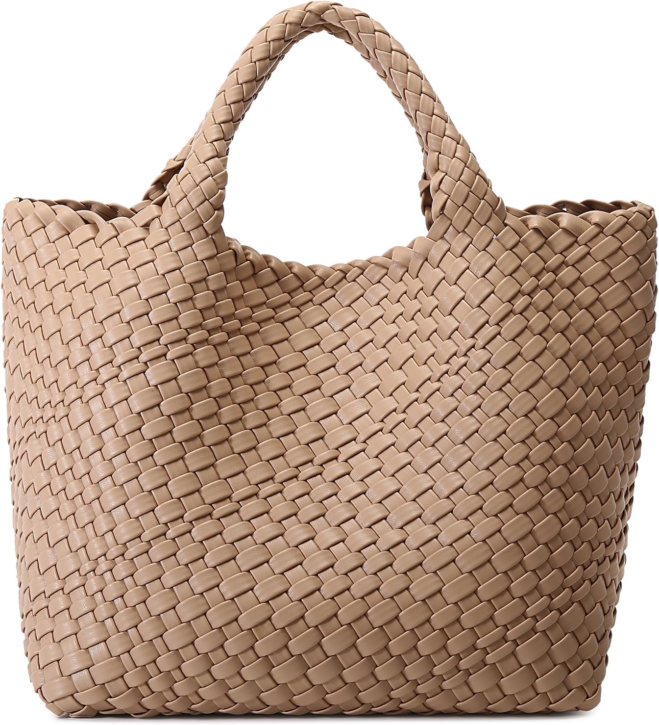 QueenorisWoven Bag for Women, Vegan Leather Tote Bag Large Summer Beach Travel Handbag and Purse Retro Handmade Shoulder Bag