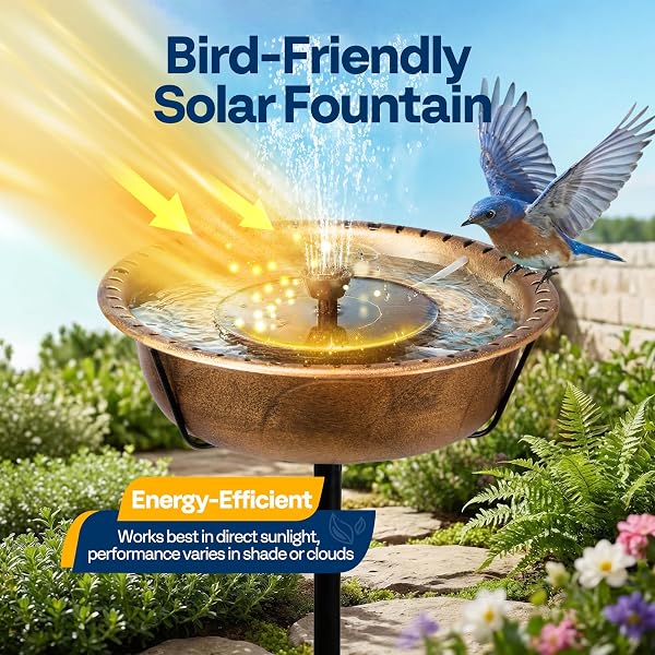 VIVOHOME Solar Bird Bath, Drinking Water Bowl with Sun-Powered Fountain for Garden, Upgraded 5-Pronged Base, Birdbath & Birdfeeder for Garden Lawn Backyard Retro Copper - 5