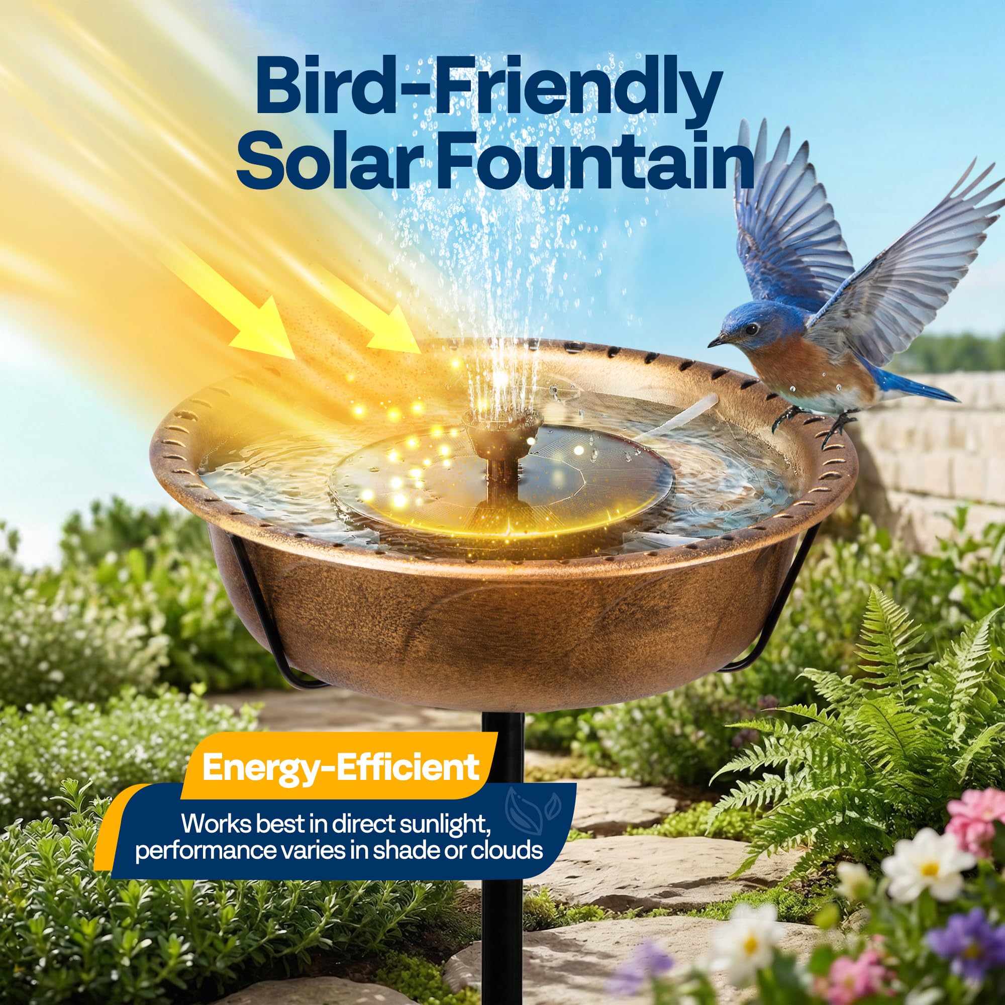 VIVOHOME Solar Bird Bath, Drinking Water Bowl with Sun-Powered Fountain for Garden, Upgraded 5-Pronged Base, Birdbath & Birdfeeder for Garden Lawn Backyard Retro Copper - 5