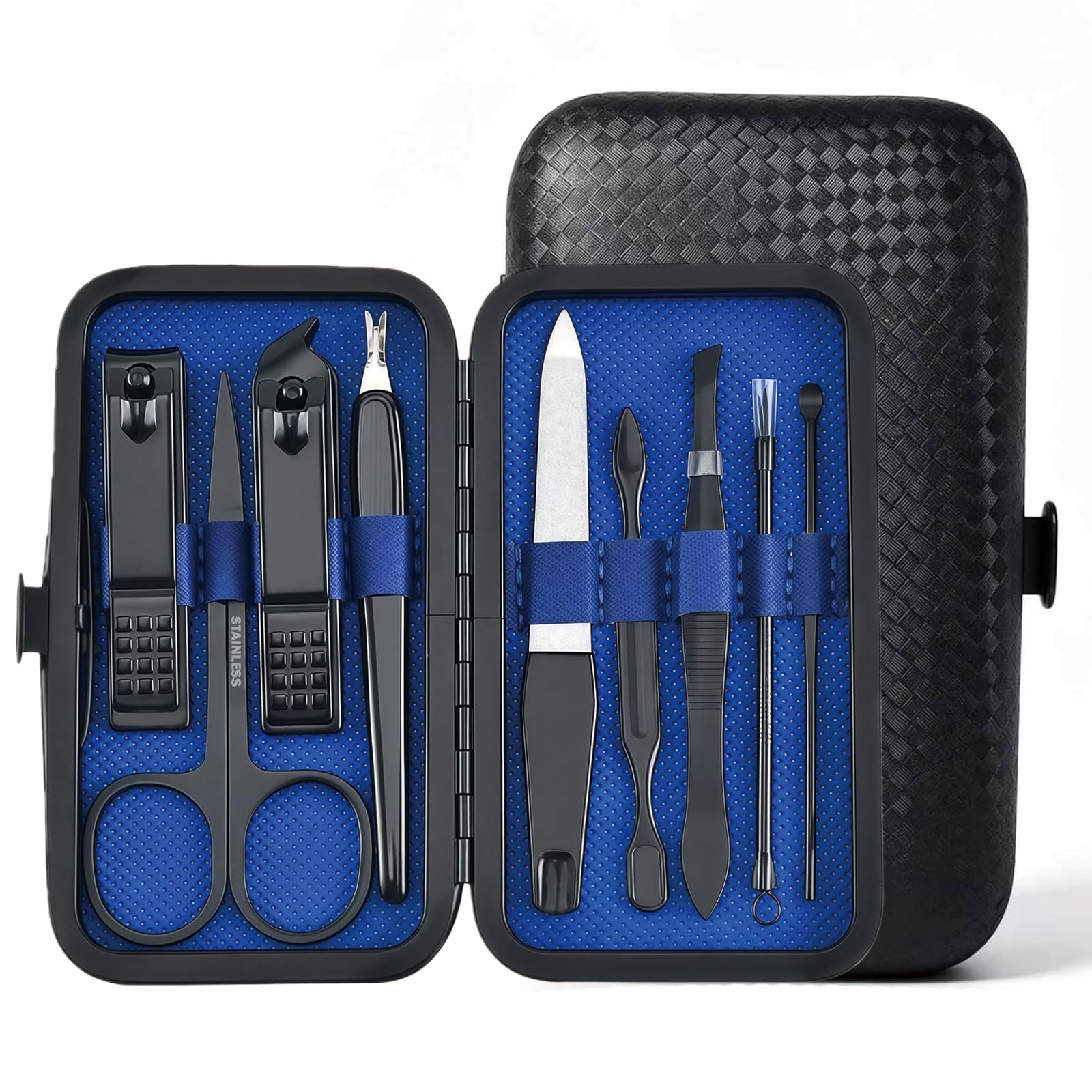 9pc Manicure Set,Stocking Stuffers for Men,Teen Boy,Gift Ideal for Husband Blue/Black
