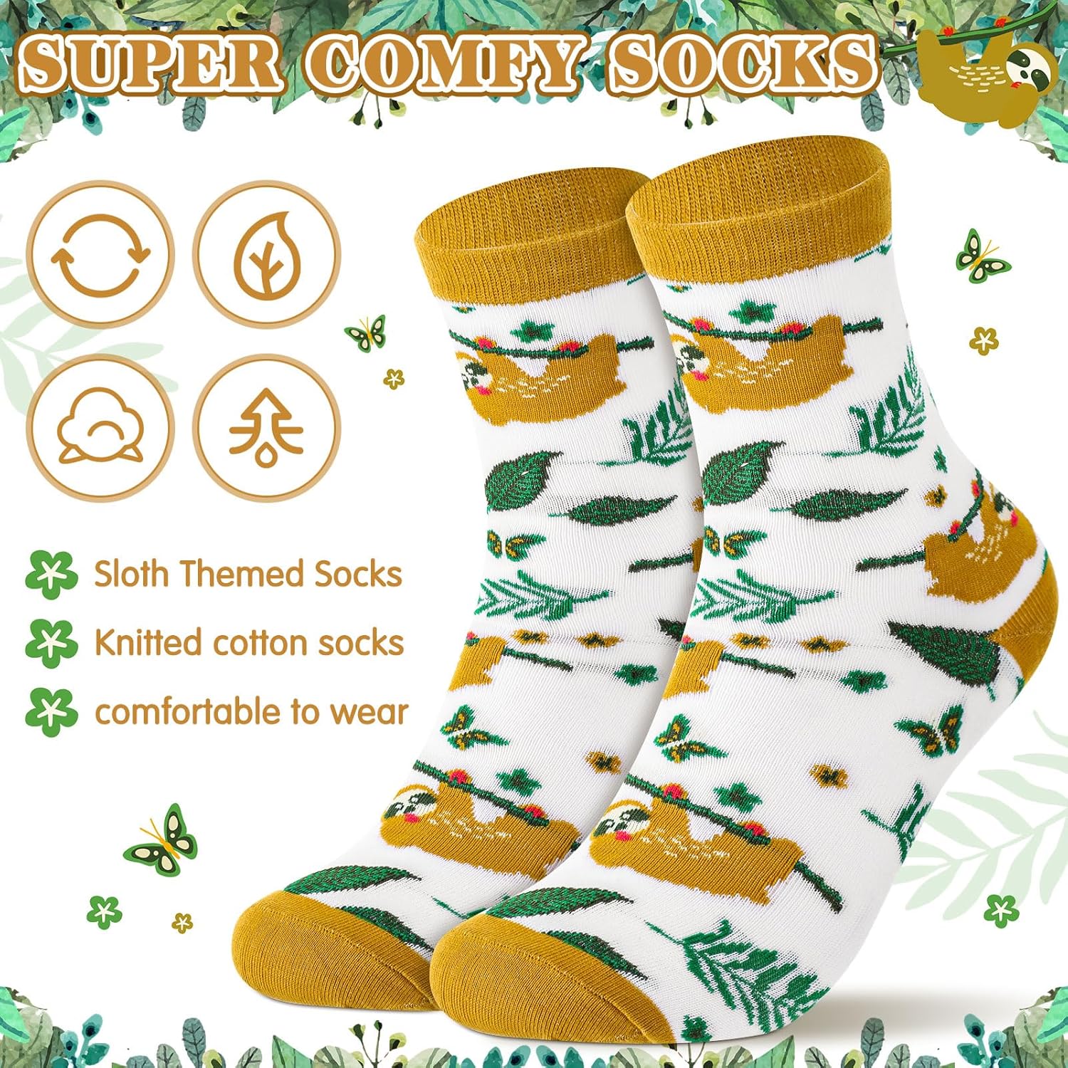 Maxcheck 4 Pcs Sloth Gift Sets for Women Sloth Stuff Include 12oz Stainless Steel Tumbler with Lids Straw Makeup Bag Socks Keychain for Animal Lover Women Friends Sister Birthday Party Favors - Image 4