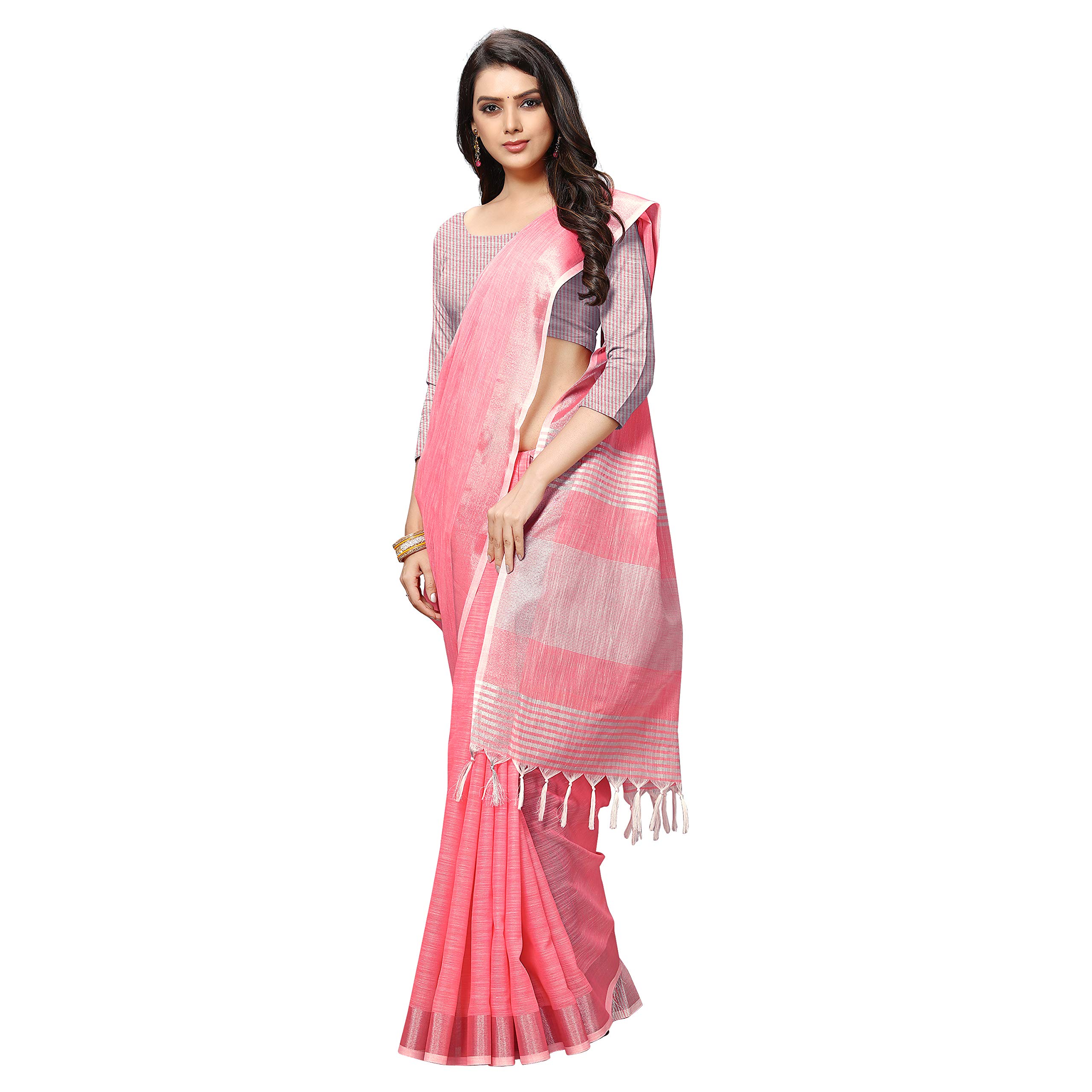 Rekha Maniyar Women's Jacquard Linen Saree With Unstitched Blouse Piece (SILVERLINEN) product image 4