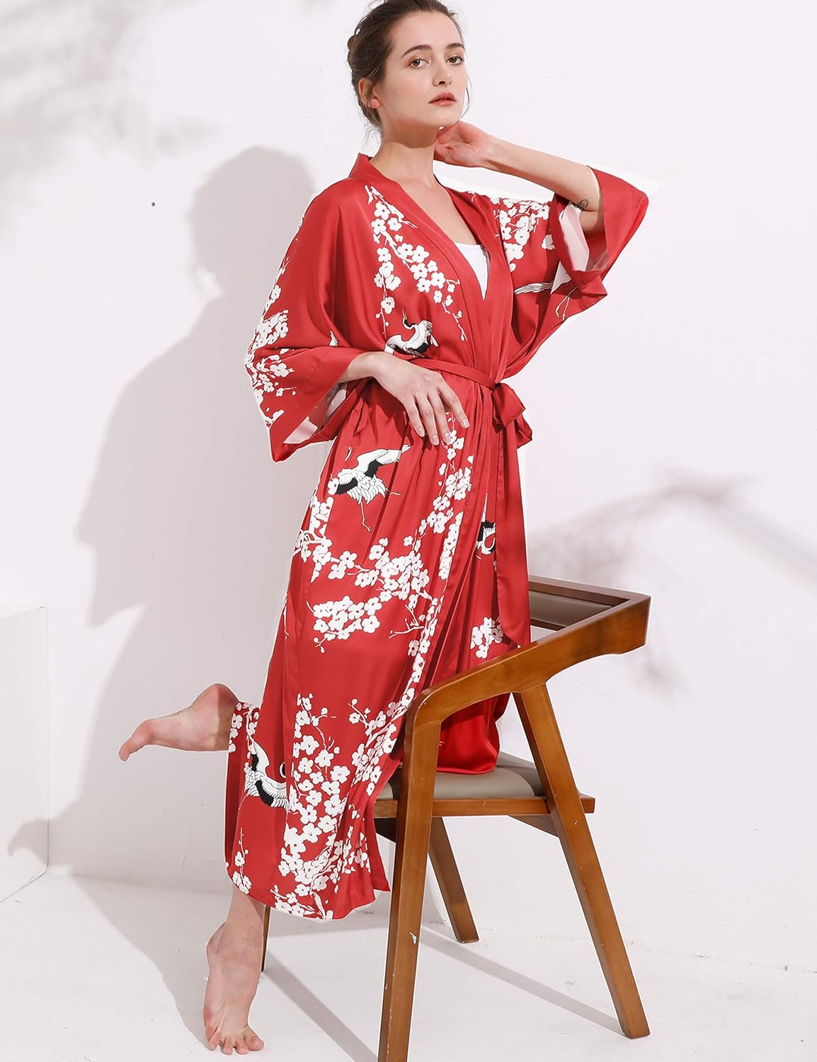 Aensso Long Soft Lightweight Silky Kimonos Robes for Women, Luxury Japanese Floral Womens Kimono Robe - Image 4