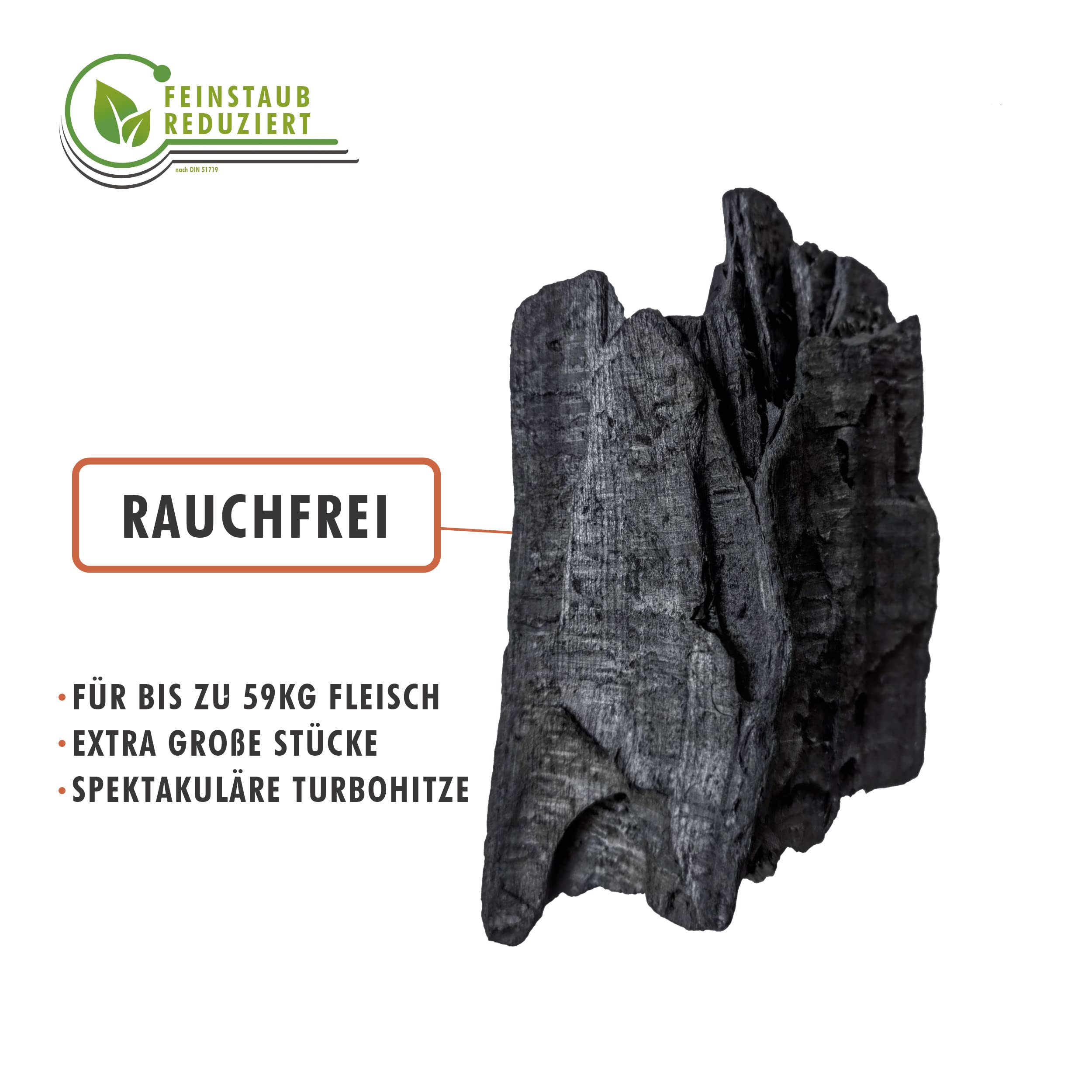Woody 10kg, Rauchfreie Holzkohle, Feinstaub reduziert nach PM10 & PM2,5! Hochdosierte Holzkohle für wundersame Grillergebnisse und geschmackliche Überlegenheit. Kamado Plus!