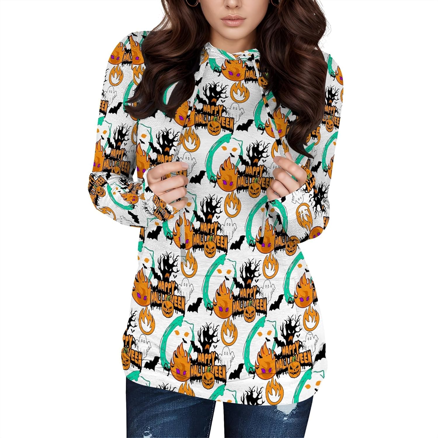 Halloween Womens Pullover Sweatshirts Trendy Drawstring Fall Sweatshirt Halloween Best Gift For Wife And Daughter