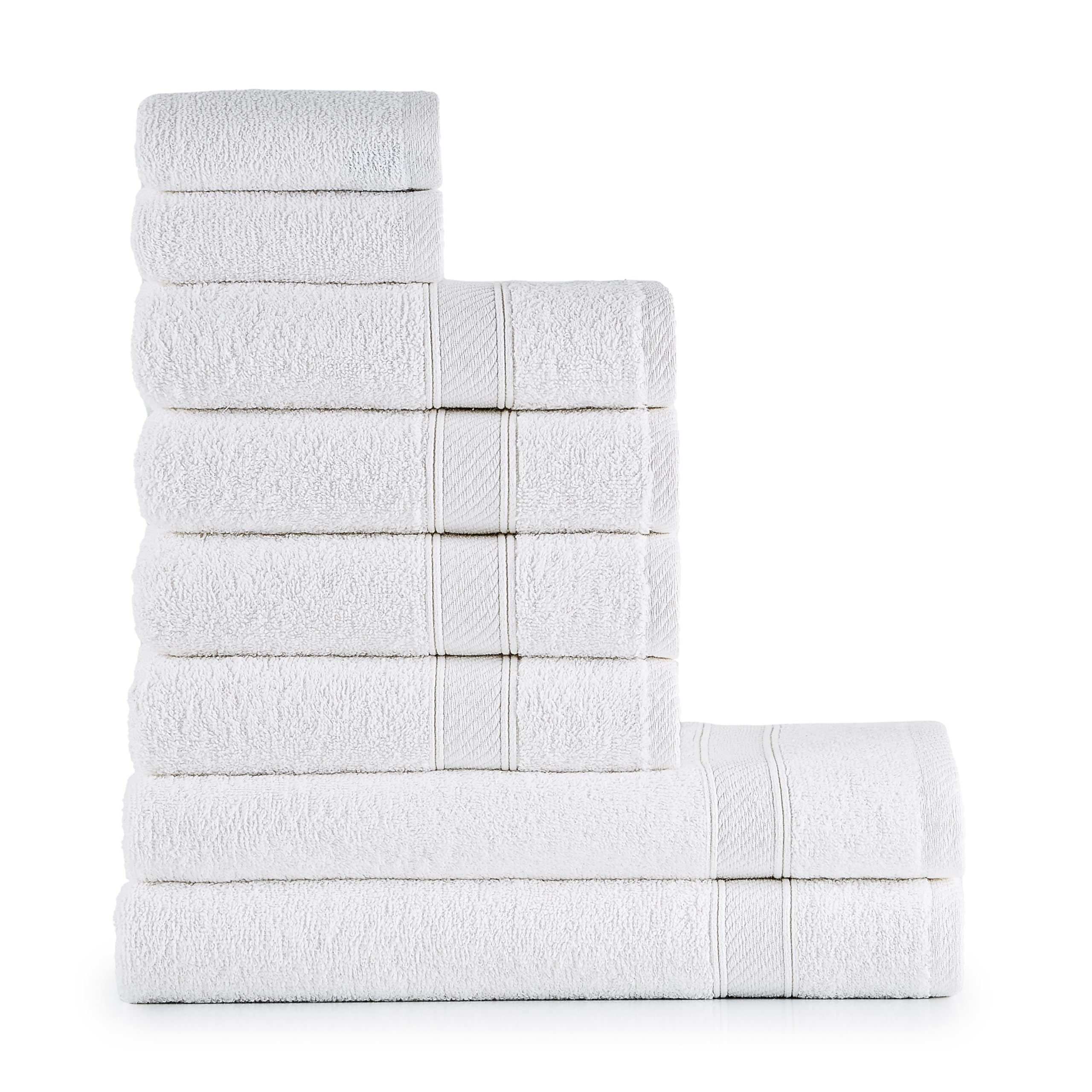 nottoc Set Asciugamani Bagno Bianchi, Hotel, 100% Cotone, 2 Telo Doccia 70x140cm + 4 Asciugamani 50x90cm + 2 Asciugamani Ospiti 30x50cm, Asciugamani Bagno Viso e Bidet, Morbidi, Assorbenti Bianco