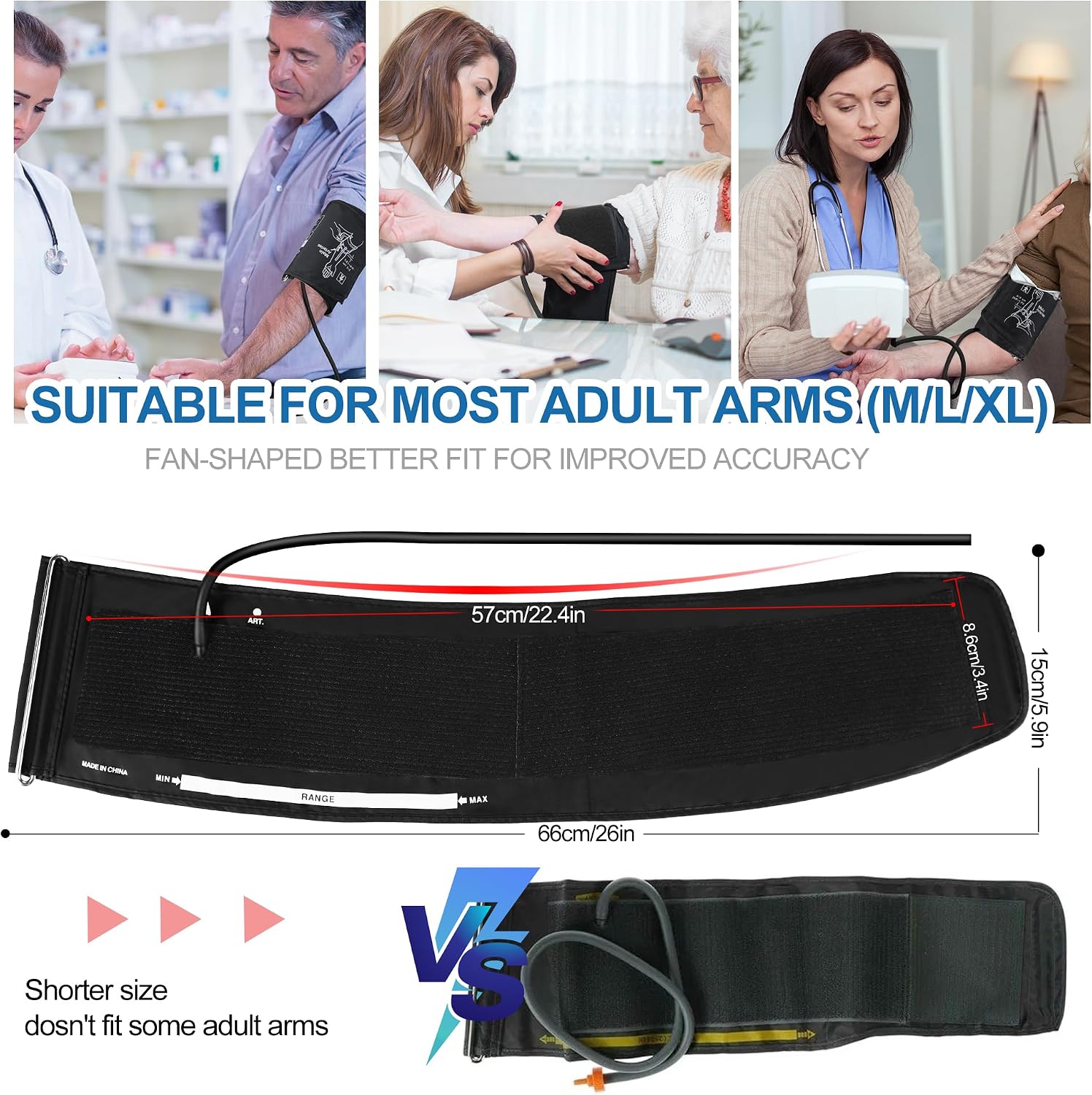 Universal 9"-21" Blood Pressure Replacement Cuff - Wide-Range Fan-shape Design Better Fits M/L/XL X-Large Big Arms, 6 Sizes of Connectors Compatible with Omron and Other Brands BP Monitors (Cuff Only)