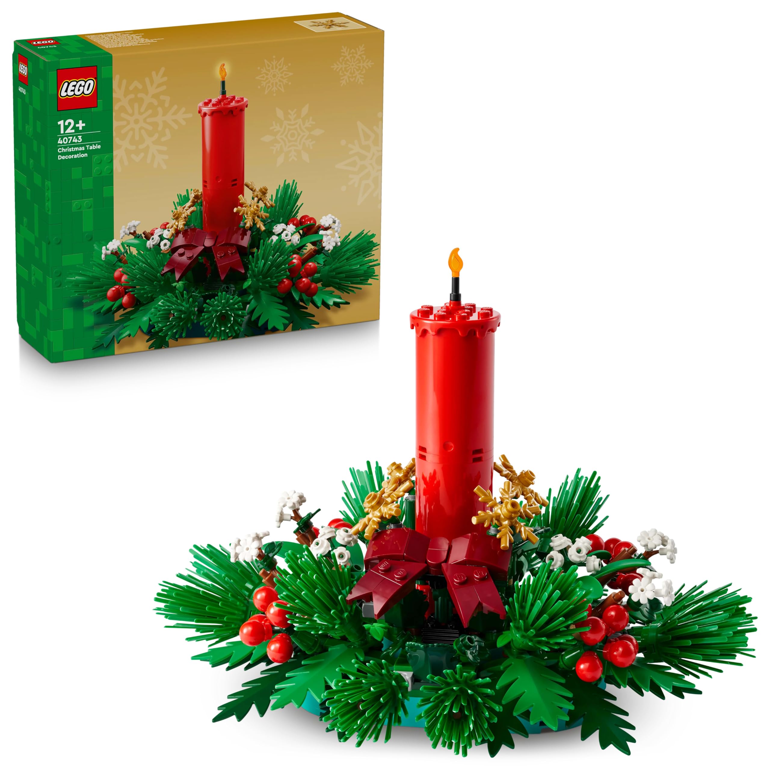 LEGO Decorazione da Tavolo Natalizia - Candela Rossa Giocattolo da Esposizione con Bacche, Stelle e Fogliame - Attività per la Famiglia - Regalo Natalizio per Bambine e Bambini da 12 Anni - 40743