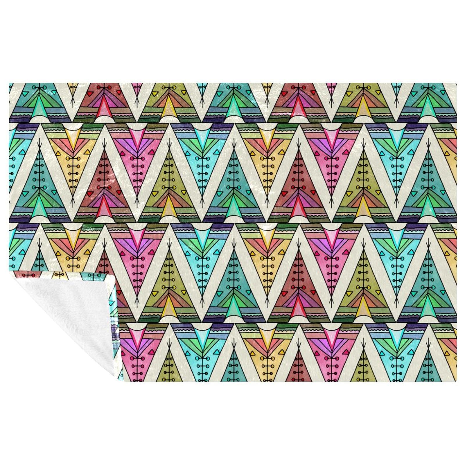 Couverture douce et chaude avec motif Tipi bohème 150x100 cm pour lit canapé camping et plage
