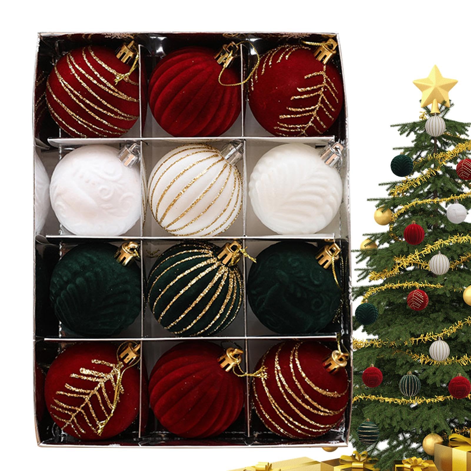Lot De 12 Boules De Noël En Velours Vert Foncé 6cm - Ornements Décoratifs Élégants Pour Sapin & Décoration