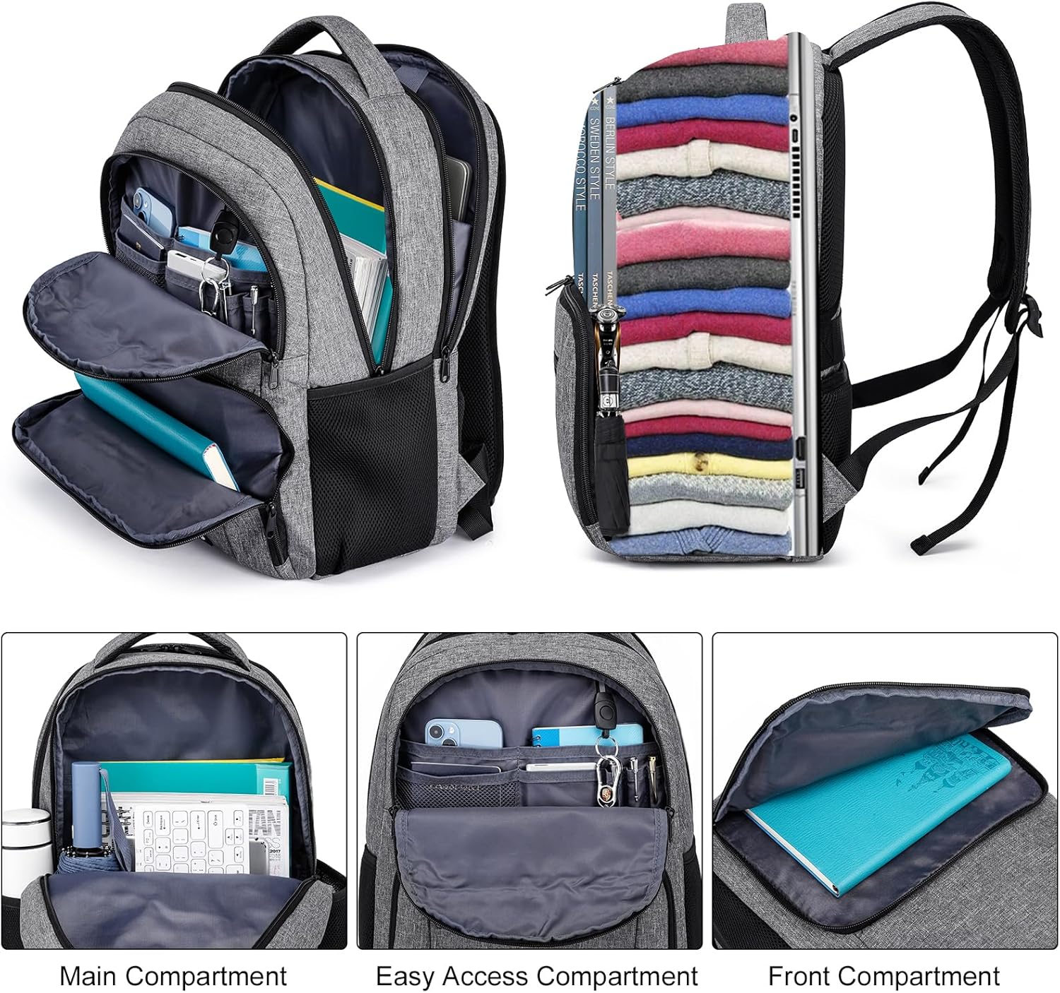 Backpack for Men and Women, Backpack for School Teen Boys, Business Travel Water Resistant Sturdy 17.3 Inch Laptops Back Pack with USB Charging Port, College School Computer Bag Gift