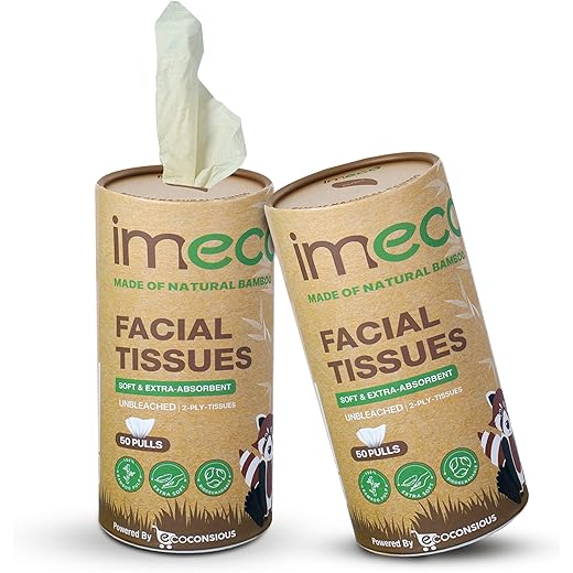 IMECO Bamboo Facial Tissue Paper 100 Pulls Pack of 2