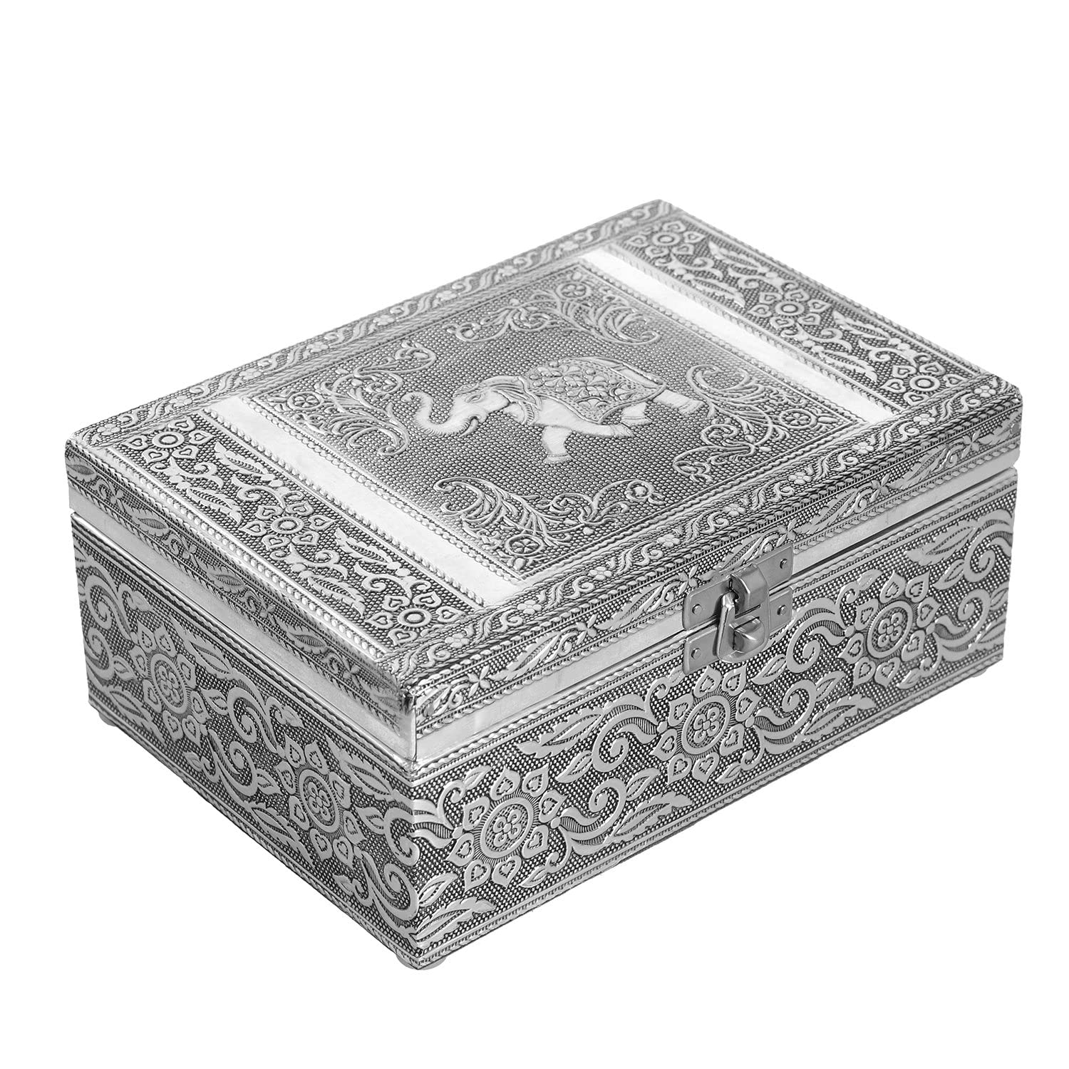 Shop LC Organizer Storage Box Aluminum Oxidized Elephant Pattern Removable Tray