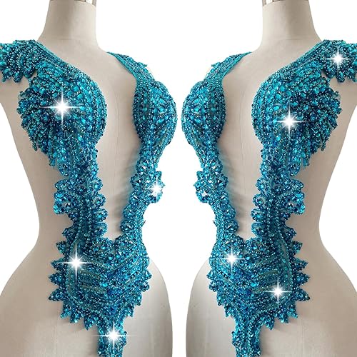 Vista 17 de Apliques hechos a mano de cristal en encaje, cuentas de diamantes de imitación de costura, parches de lentejuelas, accesorios de decoración de lujo