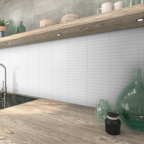 Miniatura 8 de INNO STICKERS Protector contra salpicaduras para despegar y pegar, mosaico Kitkat de 12 x 12 pulgadas, azulejos autoadhesivos para cocina, baño,