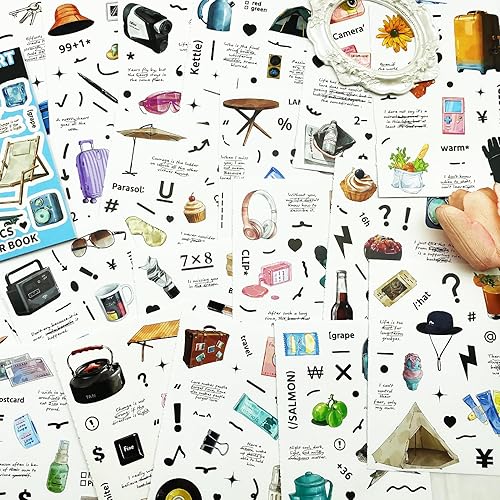 Miniatura 9 de Libro de calcomanías para adultos, 300 calcomanías Washi para diario de efímera, libro de calcomanías para suministros de diario basura, 16 hojas de