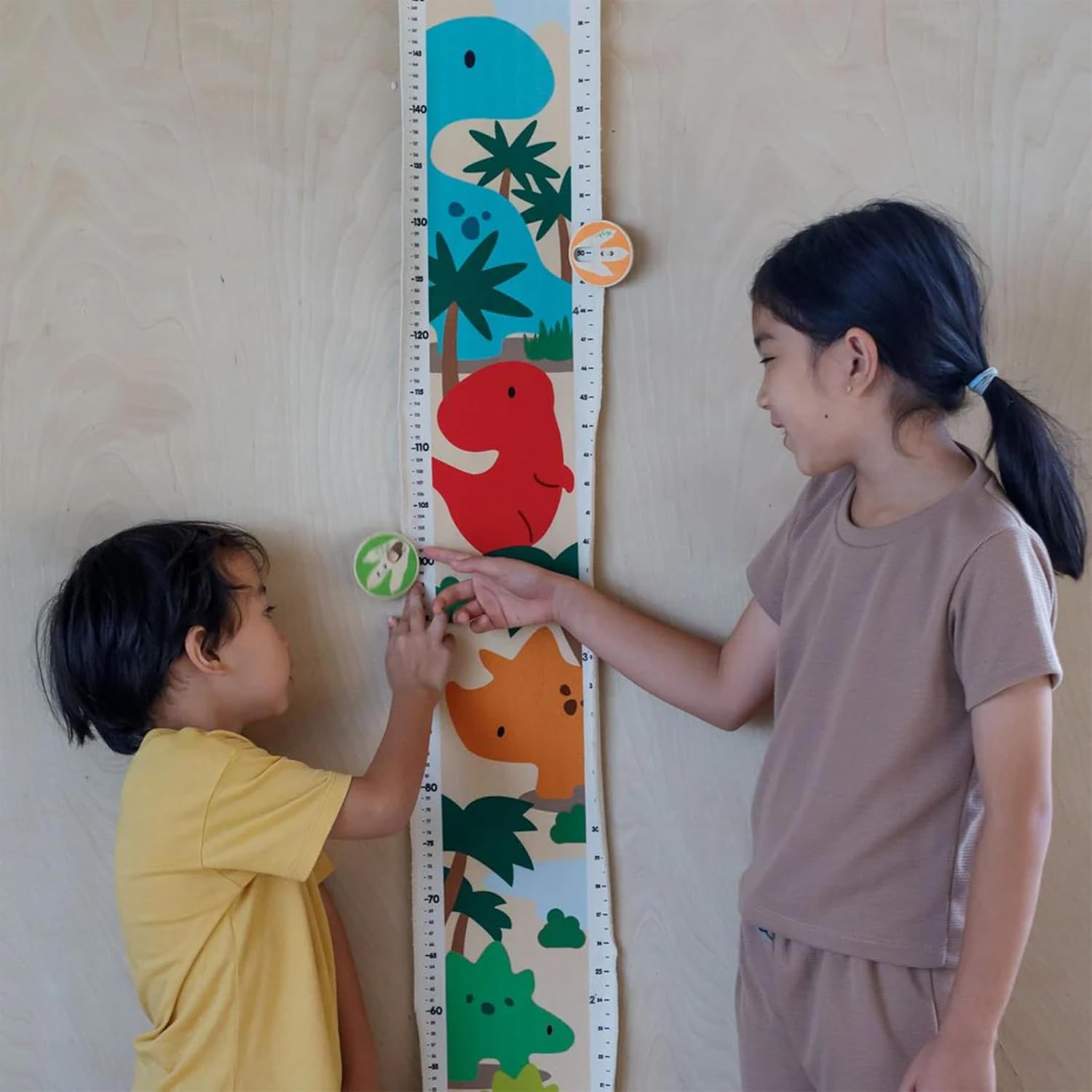 PlanToys® Dino Height Growth Chart for Kids | Montessori Wall Decor for Tracking Growth & Celebrating Milestones | Eco-Friendly Educational Room Accessory