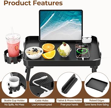 KDD Bed Tray Table with Folding Legs,Breakfast Tray with Removable Cup Holder & Phone Tablet Holder,Foldable Lap Tray for Bed, Sofa,Laptop Desk,Working,Snack, Kitchen Serving Tray,TV Table,Reading