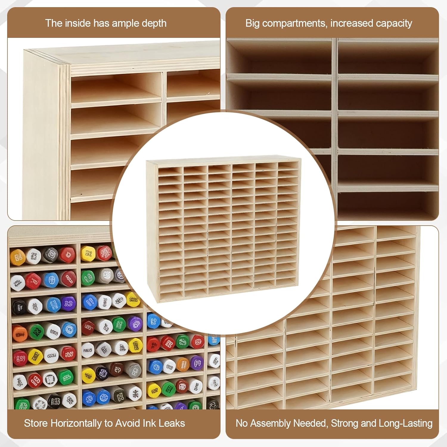 Wooden Marker Organizer for 384 Marker Storage Rack, Color Pencils Organizer, Art Pens Desk Storage Holder, for Art Studios, Classrooms