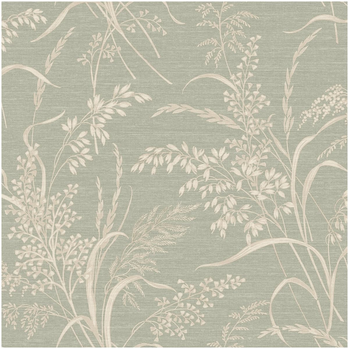 YöL Botanical Silhouette Vinyl Wallpaper Sage Green and Cream Meadow Leaf Design Soft Linen Texture Look for Living Room Bedroom Hallway Feature Wall Calm Natural Decor