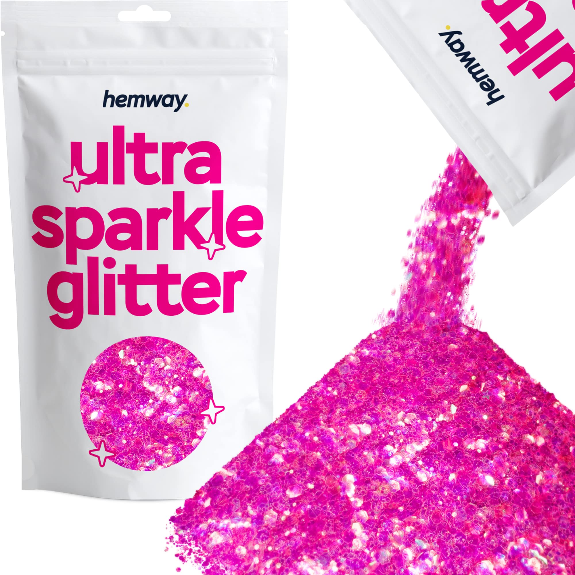 HemwayUltra Sparkle Glitter - Hot Pink Iridescent Mix | Mixed Metallic Flakes for Resin & Epoxy Crafts | Supplies for Tumblers, Festival, Hair, Face, Body, Eye & Nail Art Decoration | 100 g