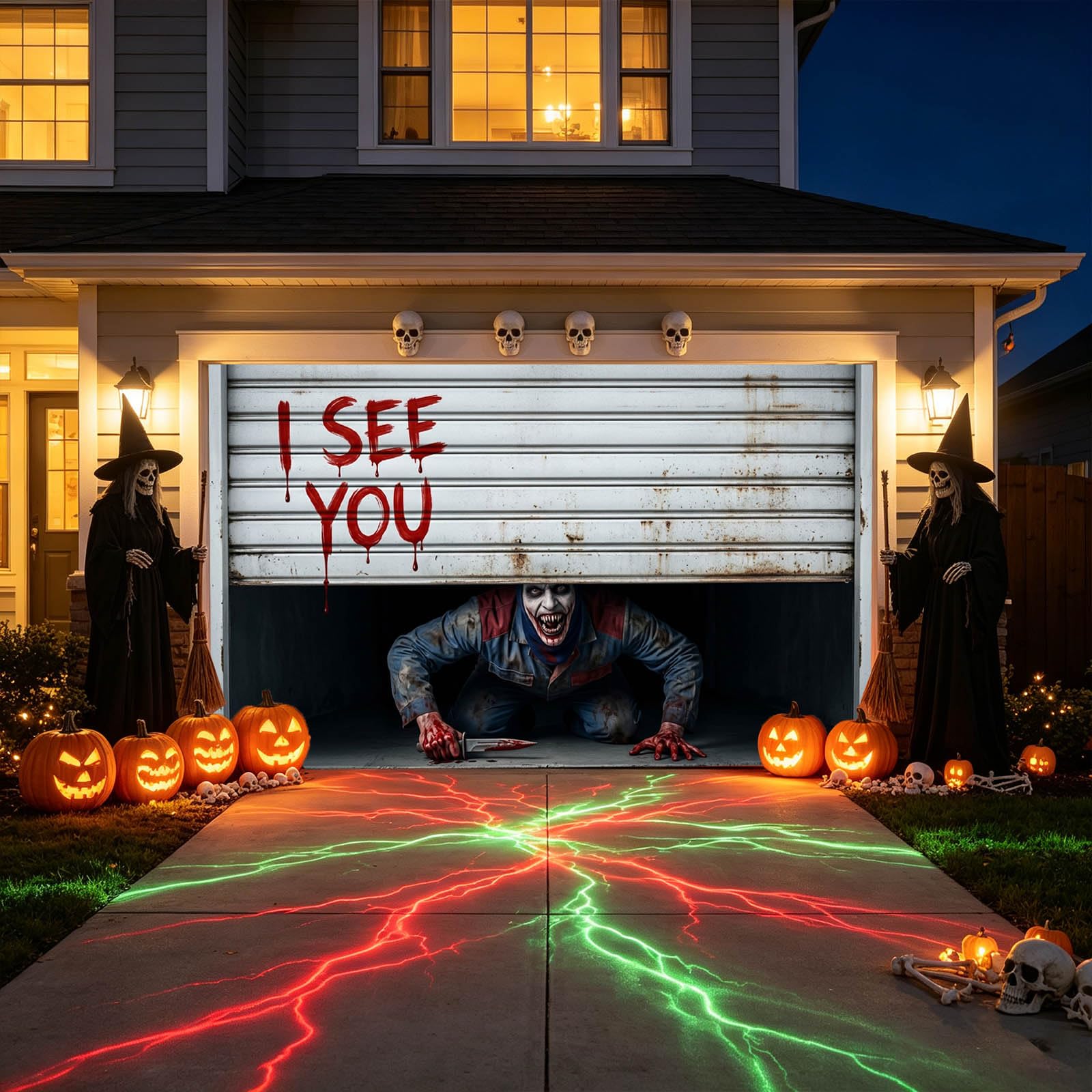 Halloween Garage Door Cover Halloween Decorations Outdoor Hanging Banner Garage Buddy Backdrop for Home Wall Decor Holiday Spooky Party Photo Backgrounds Window Decoration
