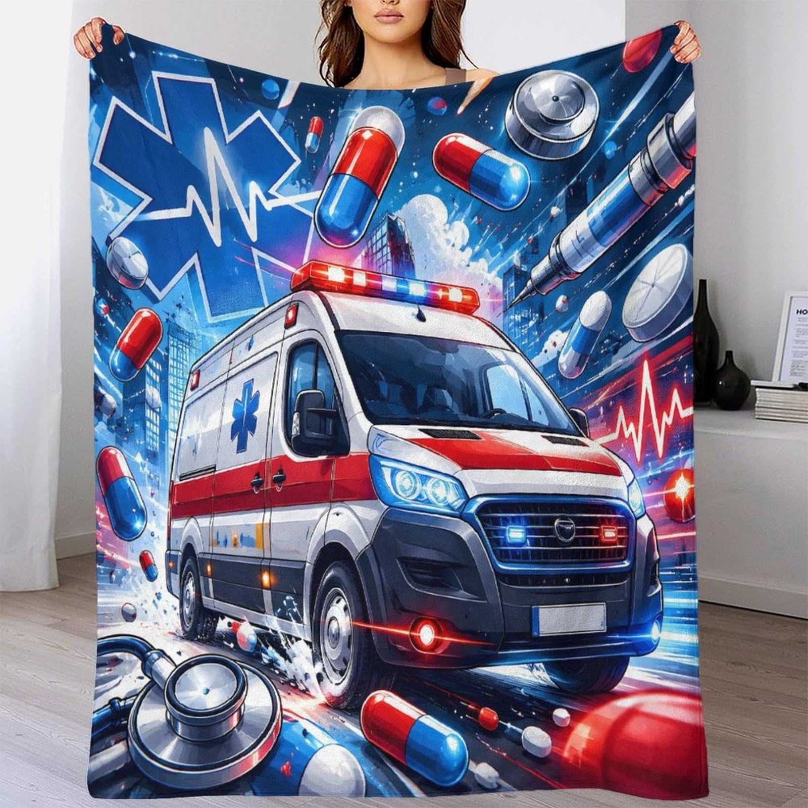 Krankenwagen 3D Mikrofaser Decke Flauschig Weich Sofa Kinder