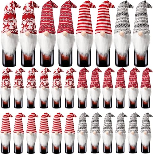 Fundas decorativas de Navidad para botellas de vino, cubiertas de botellas de gnomos hechos a mano, adornos para botellas, gnomos de felpa
