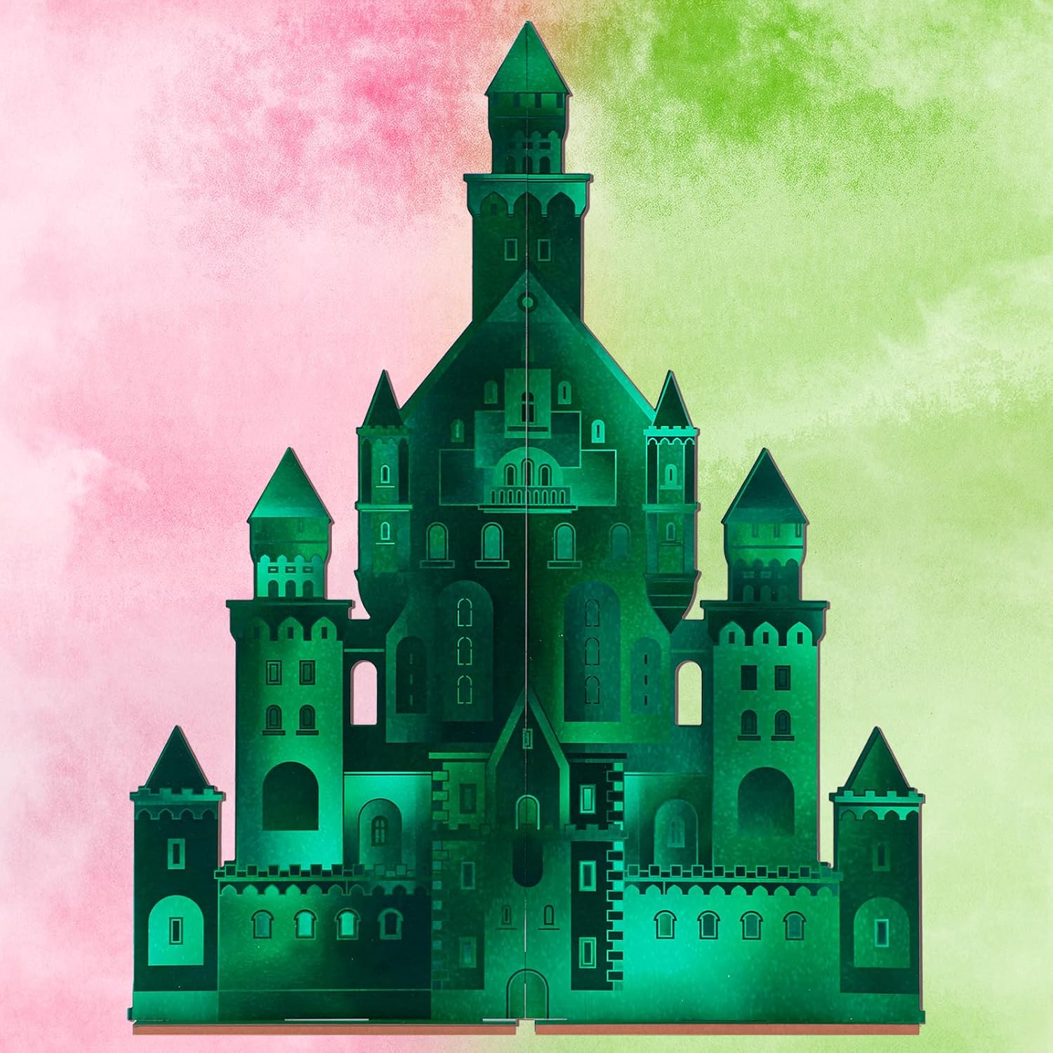 Green Castle Pink and Green Wood Castle Backdrop Large Witch Princess Party Decoration 32" Princess Wooden Stand Centerpiece for Wizard Witch Birthday Party Decoration