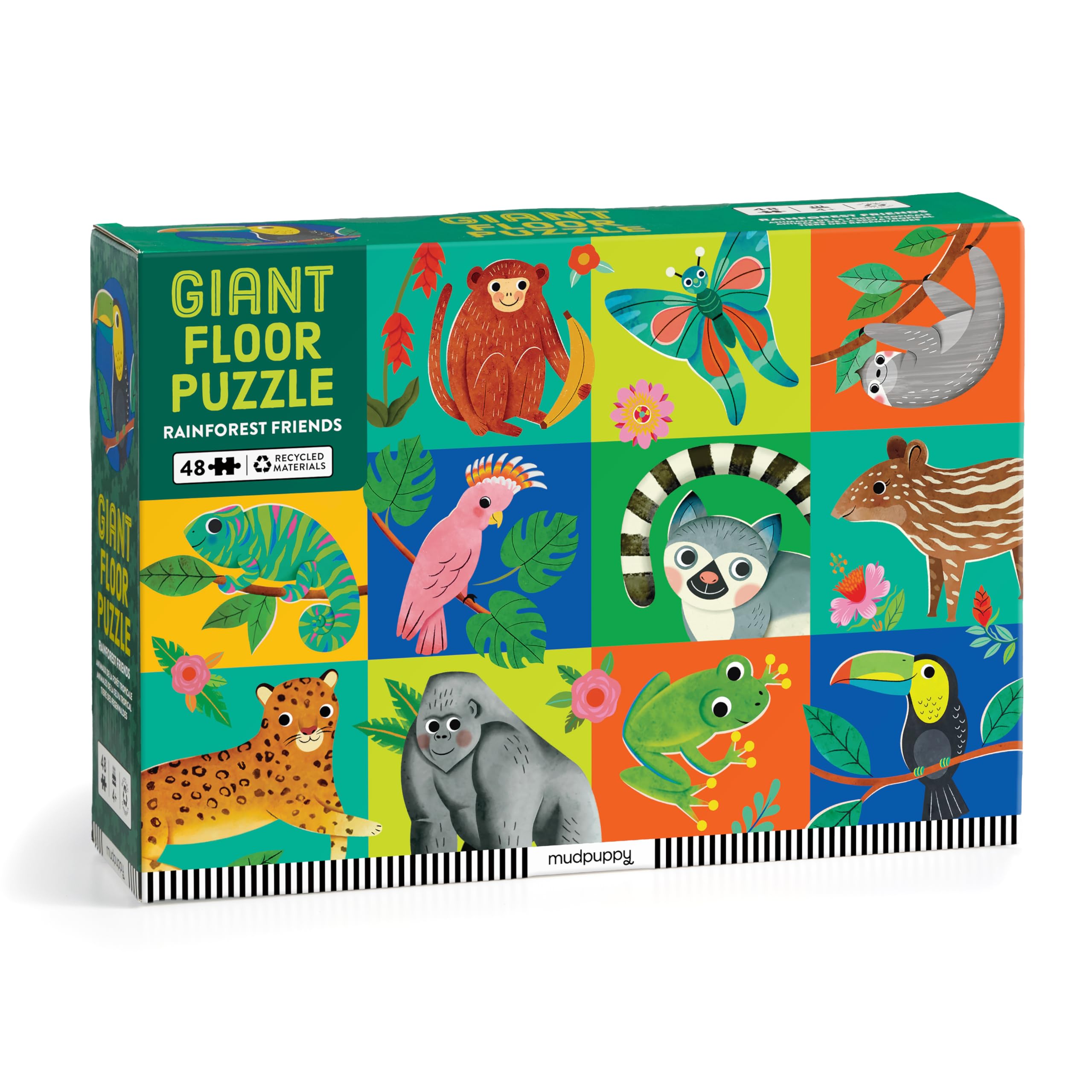 Mudpuppy Rainforest Friends – 48 Piece Giant Floor Jigsaw Puzzle Featuring A Colorful Scene Of Different Kinds Of Rainforest Animals