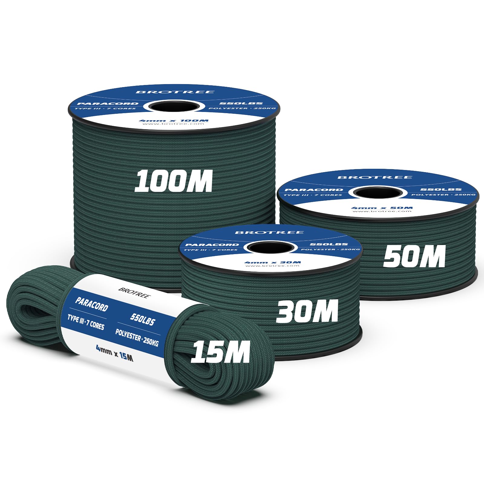 Brotree 550 Paracord 4mm 50m Rope Type III 7 Strands 100% Polyester Cord — image 1