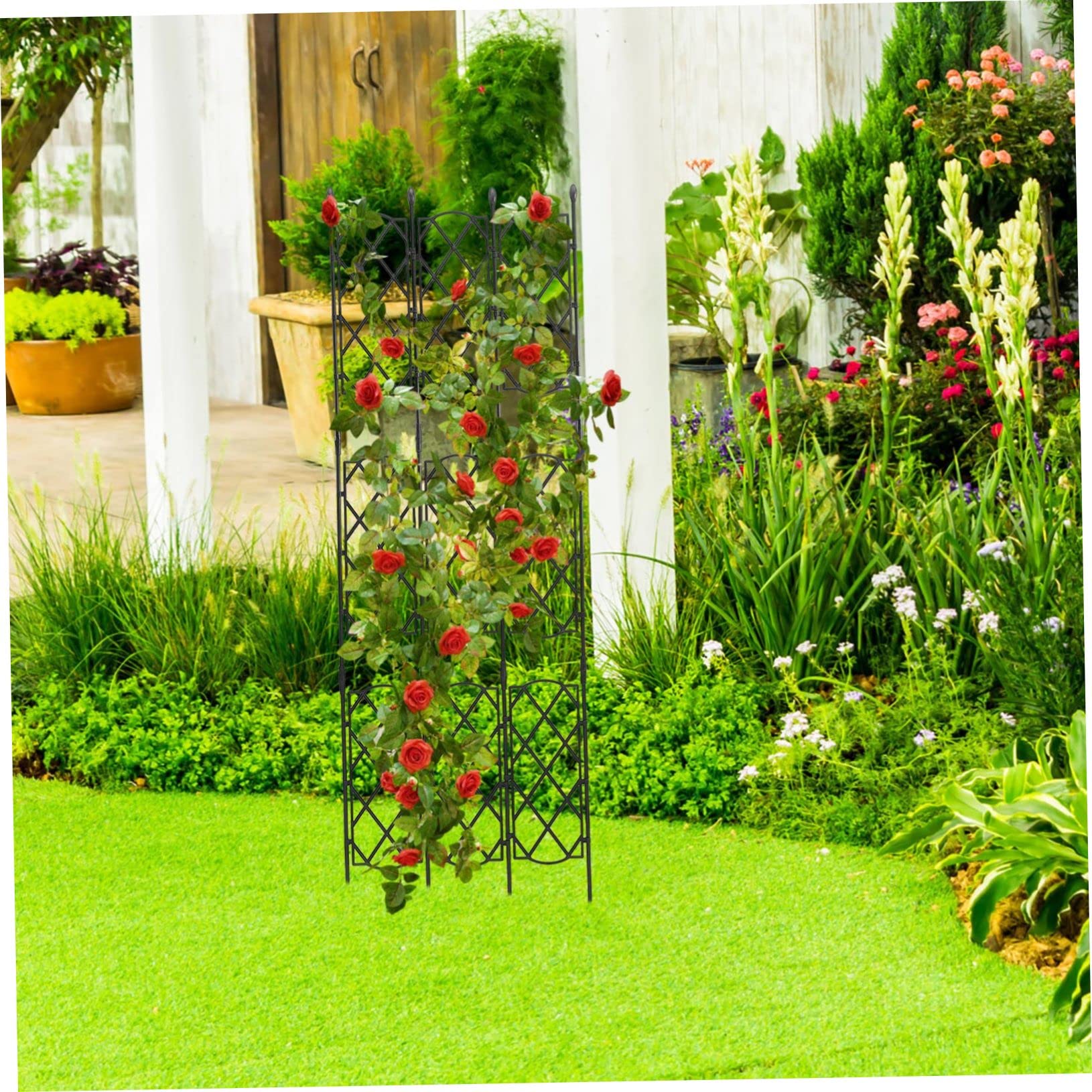 ibasenice Klettergerüst und Blumentöpfe für Kletterpflanzen im Garten Schwarzes Stahl als Dekorative Rankhilfe Pflanzenregal für Outdoor Nutzung
